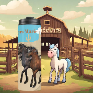 cute wild horses add name thermal tumbler