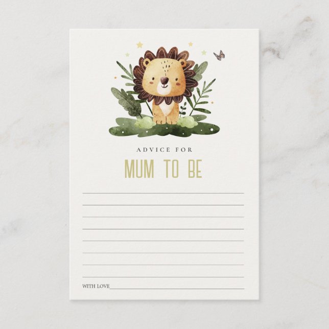 Cute Wild Jungle Animal Advice For Mum Baby Shower Enclosure Card (Front)