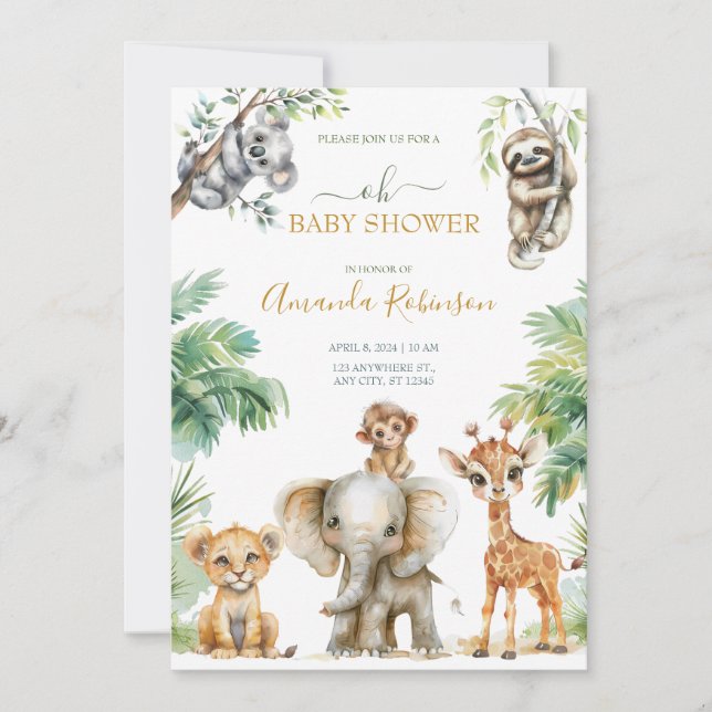 Cute Wild Jungle Animals  Invitation (Front)