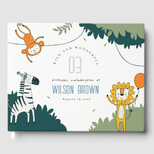 Cute Wild Jungle Animals Kids Any Age Birthday Guest Book