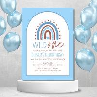 Cute Wild ONE Boho Rainbow Blue Boy Birthday 1st