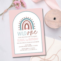 Cute Wild ONE Boho Rainbow Pink Girl Birthday 1st