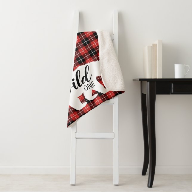 Cute Wild One Country Bear Plaid Flannel Pattern Sherpa Blanket (In Situ)