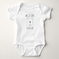 Cute Wild One First Birthday Bear Black White
