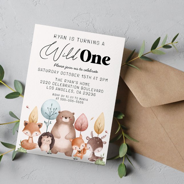 Cute Wild One Forest Woodland Animals Birthday  Invitation (Creator Uploaded)