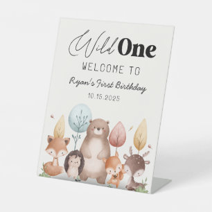 Cute Wild One Forest Woodland Animals Birthday  Pedestal Sign