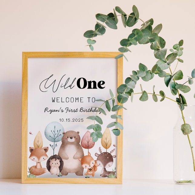 Cute Wild One Forest Woodland Animals Birthday  Poster (Creator Uploaded)