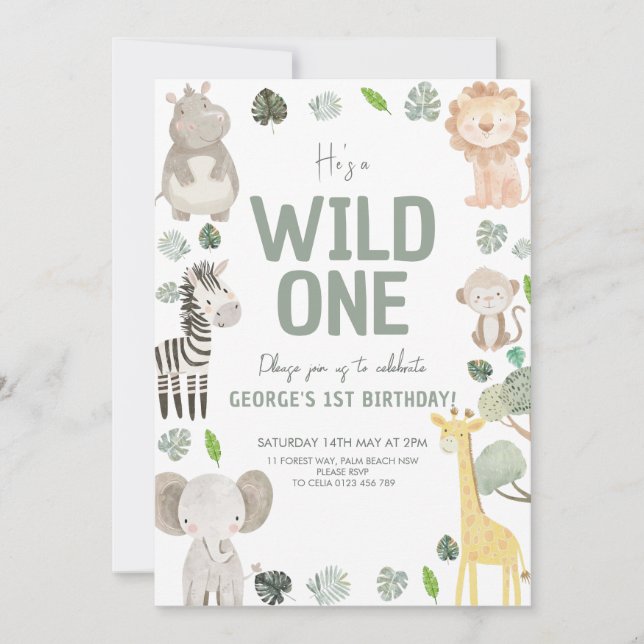 Cute Wild one gender neutral birthday Invitation (Front)