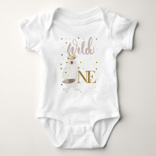 Cute Wild One Girl Glitter White Bear Baby Bodysuit