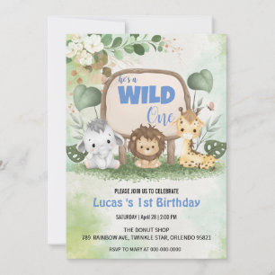Cute Wild One jungle Animal 1st Birthday party Invitation
