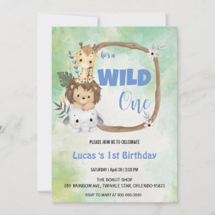 Cute Wild One jungle Animal 1st Birthday party Invitation