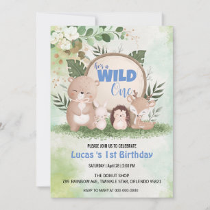 Cute Wild One jungle Animal 1st Birthday party Invitation