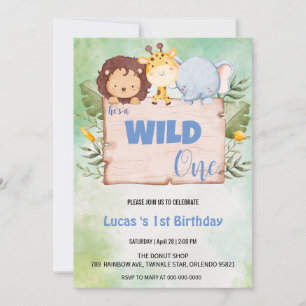 Cute Wild One jungle Animal 1st Birthday party Invitation