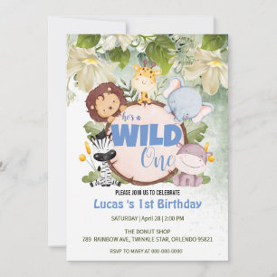 Cute Wild One jungle Animal 1st Birthday party Invitation