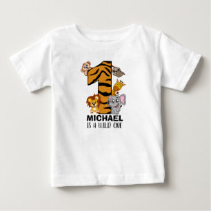 Cute Wild One Jungle Animals Safari First Birthday Baby T-Shirt