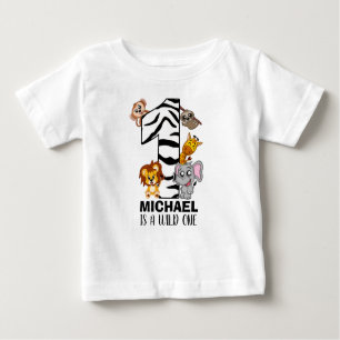 Cute Wild One Jungle Animals Safari First Birthday Baby T-Shirt