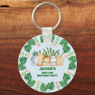Cute Wild One Jungle Safari Animal Birthday Key Ring