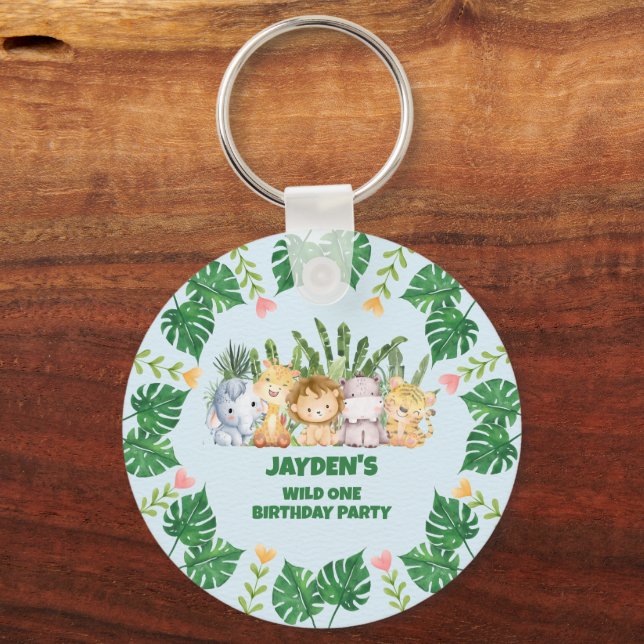 Cute Wild One Jungle Safari Animal Birthday  Key Ring (Back)