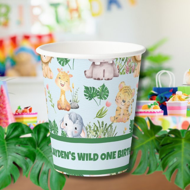 Cute Wild One Jungle Safari Animal Birthday Paper Cups (Creator Uploaded)