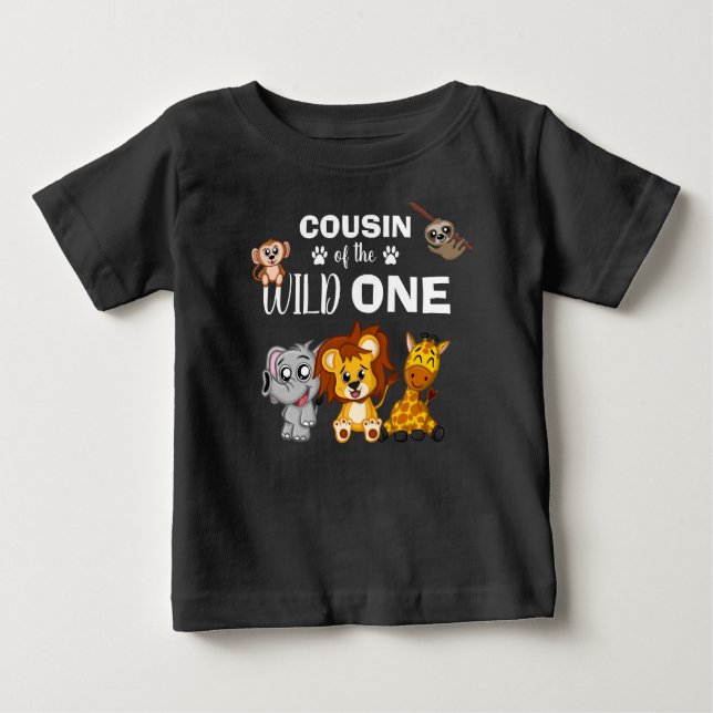 Cute Wild One Jungle Safari Animal Cousin Zoo Baby T-Shirt (Front)