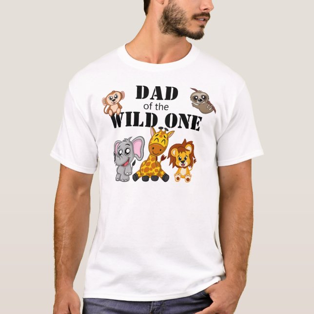 Cute Wild One Jungle Safari Animal Dad T-Shirt (Front)