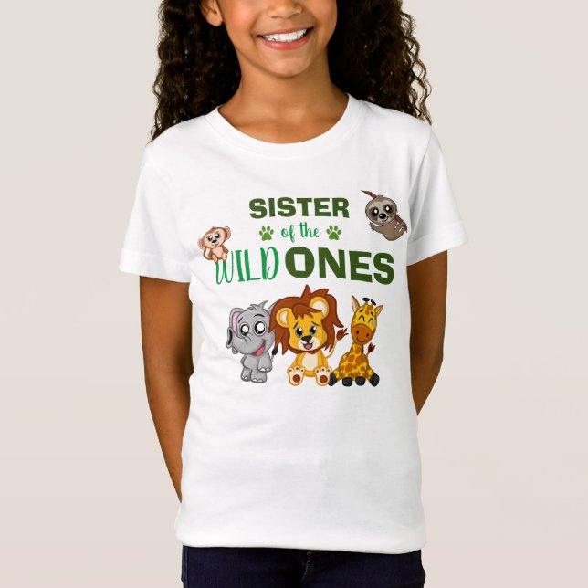 Cute Wild One Jungle Safari Animal Twins Sister T-Shirt (Front)