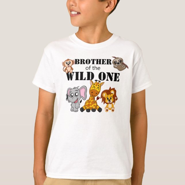 Cute Wild One Jungle Safari Animal Zoo Brother T-Shirt (Front)