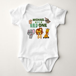 Cute Wild One Jungle Safari Animals First Birthday Baby Bodysuit