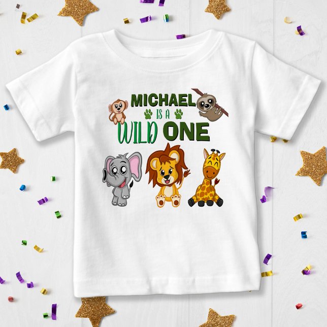 Cute Wild One Jungle Safari Animals First Birthday Baby T-Shirt (Cute Wild One Jungle Safari Animals First Birthday Baby T-Shirt)