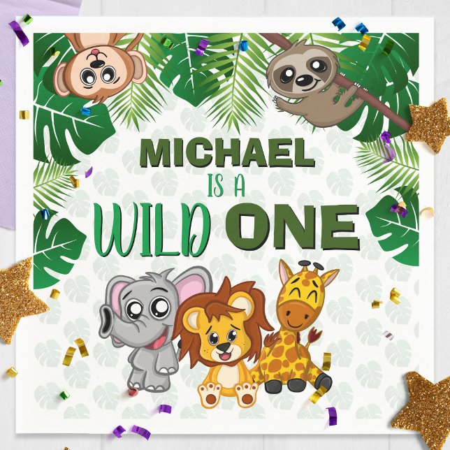Cute Wild One Jungle Safari Animals First Birthday Napkin (Creator Uploaded)