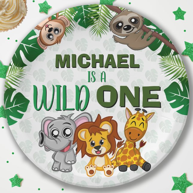 Cute Wild One Jungle Safari Animals First Birthday Paper Plate (Creator Uploaded)