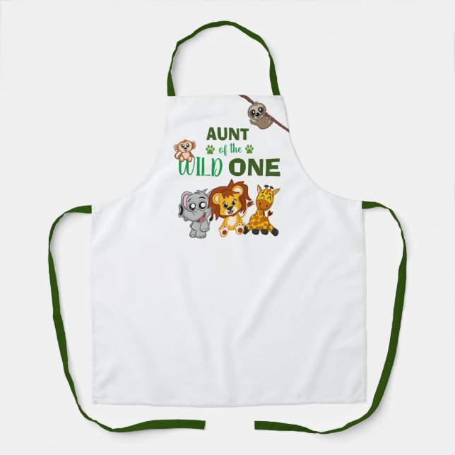 Cute Wild One Jungle Safari Zoo Animal Aunt Apron (Front)