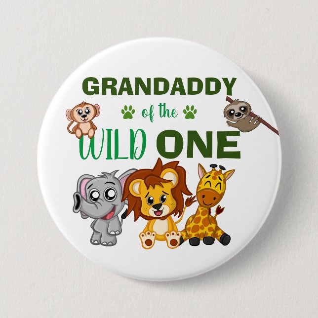 Cute Wild One Jungle Safari Zoo Animal Grandaddy 7.5 Cm Round Badge (Front)