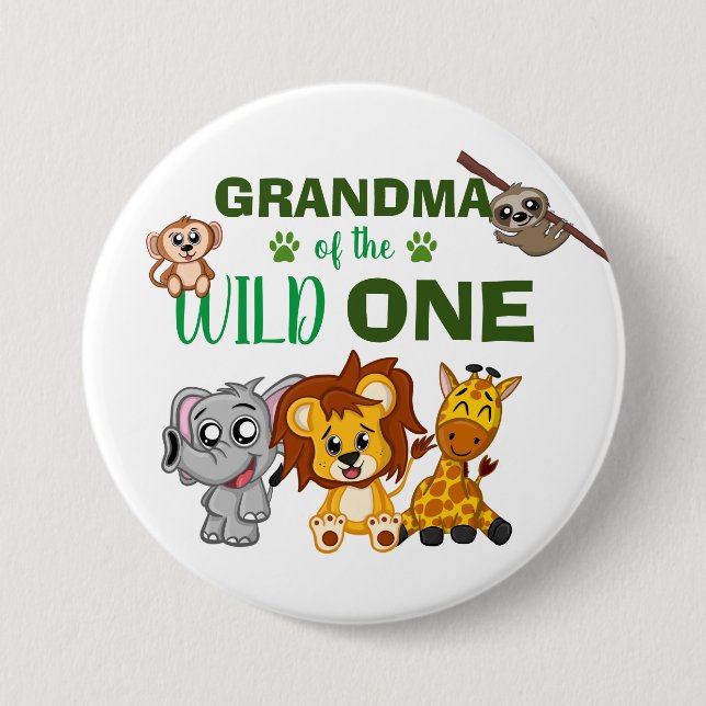Cute Wild One Jungle Safari Zoo Animal Grandma 7.5 Cm Round Badge (Front)