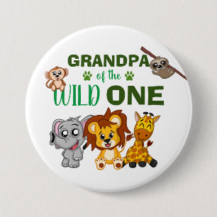 Cute Wild One Jungle Safari Zoo Animal Grandpa 7.5 Cm Round Badge