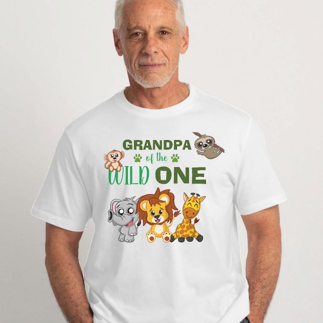 Cute Wild One Jungle Safari Zoo Animal Grandpa T-Shirt (Cute Wild One Birthday Shirt for Grandpa! Great for a first birthday themed party!)