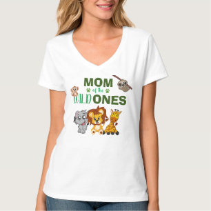 Cute Wild One Jungle Safari Zoo Animal Twins Mom T-Shirt