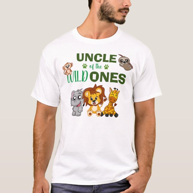 Cute Wild One Jungle Safari Zoo Animal Twins Uncle T-Shirt (Front)