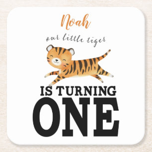 Cute Wild One Jungle Tiger 1st Birthday  Square Paper Coaster