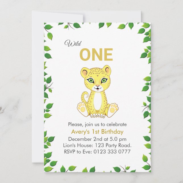 Cute Wild One Leopard 1st Birthday Invitation (Front)