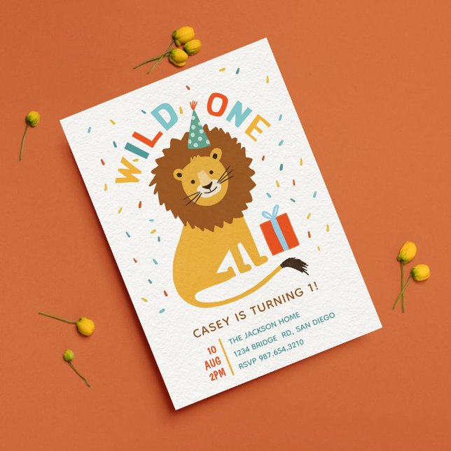 Cute Wild One Lion 1st Birthday Safari Party  Invitation (Creator Uploaded)
