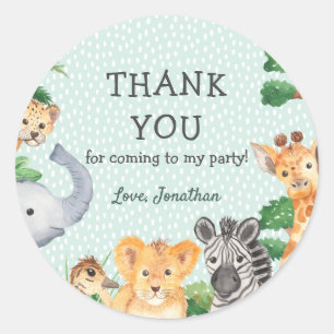 Cute Wild One Rain Forest Thank You Birthday Party Classic Round Sticker