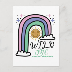 Cute Wild One Rainbow Sun First Birthday Postcard
