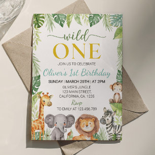 Cute Wild One Safari Animals Birthday Invitation