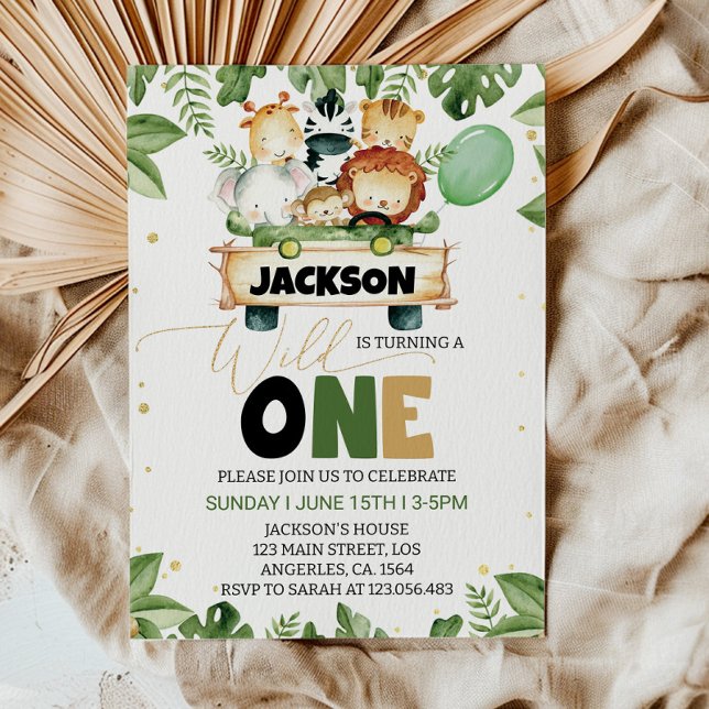 Cute Wild One Safari Animals Birthday Invitation (Creator Uploaded)