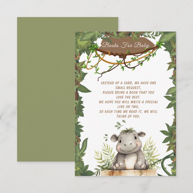 Cute Wild One Safari Baby Hippopotamus Baby Shower Enclosure Card (Front/Back)