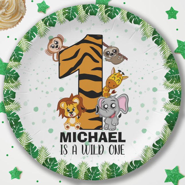 Cute Wild One Safari Jungle Animals First Birthday Paper Plate (Creator Uploaded)