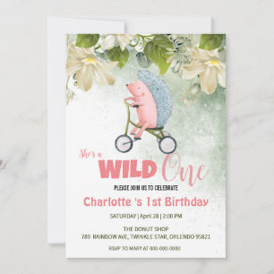 Cute Wild One Safari porcupine bike 1st Birthday Invitation