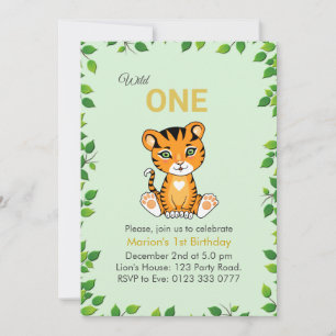 Cute Wild One Tiger 1st Birthday Invitation