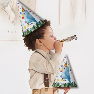 Cute Wild One Tropical Parrot & Confetti Birthday Party Hat